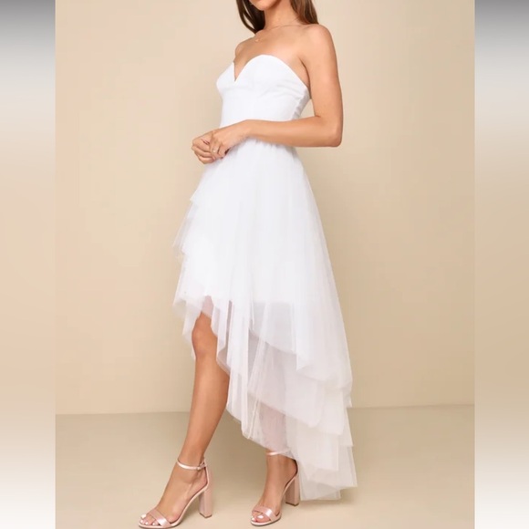 Precious Angel White Mesh Strapless High-Low Maxi Dress - Picture 2 of 4